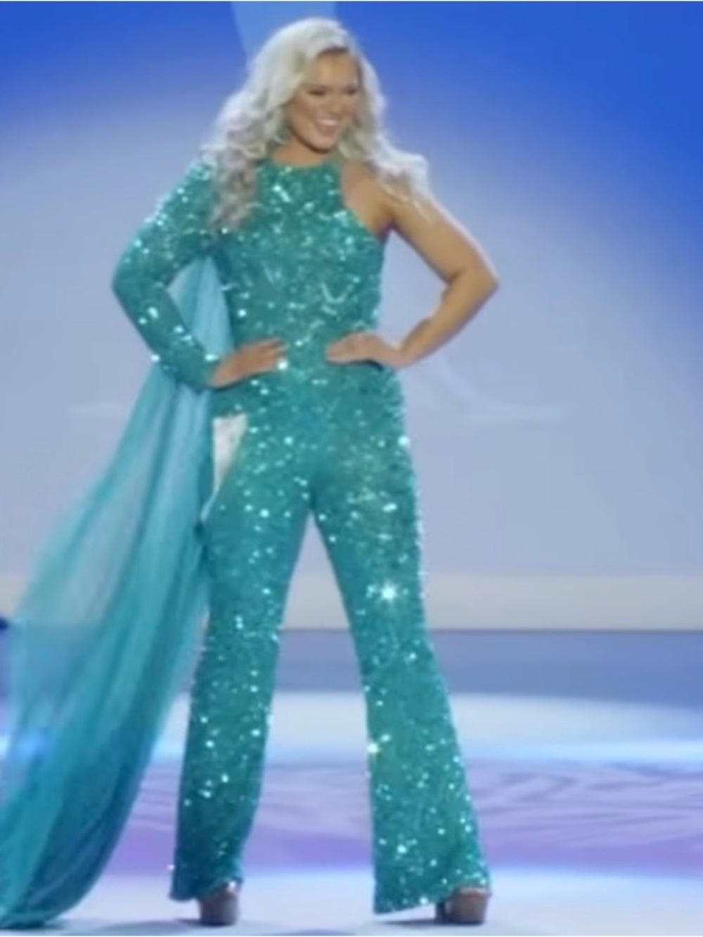 Sequin One-Shoulder Jumpsuit in Jade